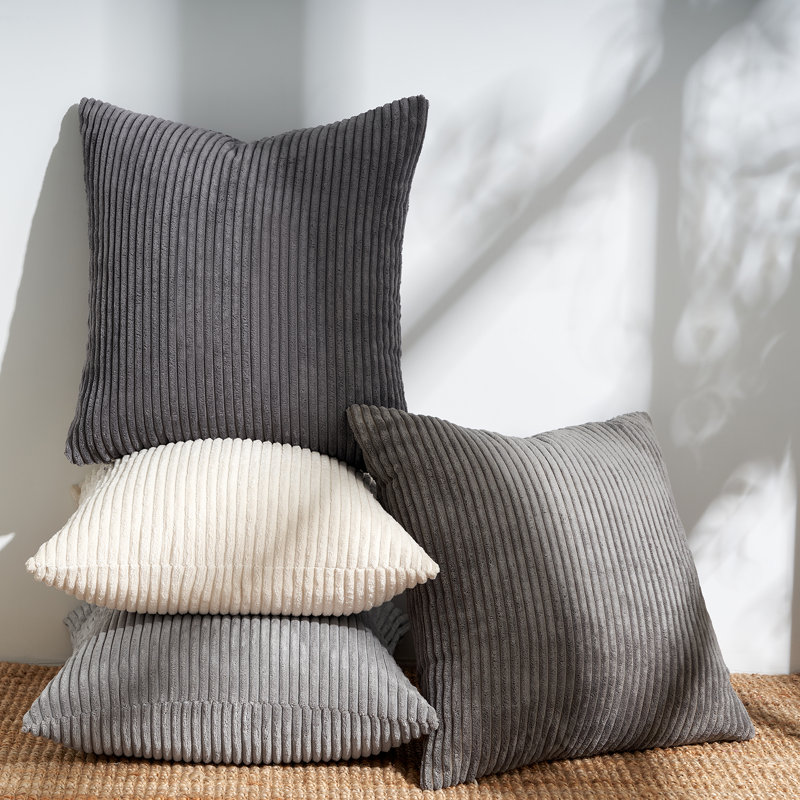 Corduroy Striped Corduroy Pillow Cover Square Modern Gradient Pillow Cases for Sofa,  Decorative Cushion Cover, Gray