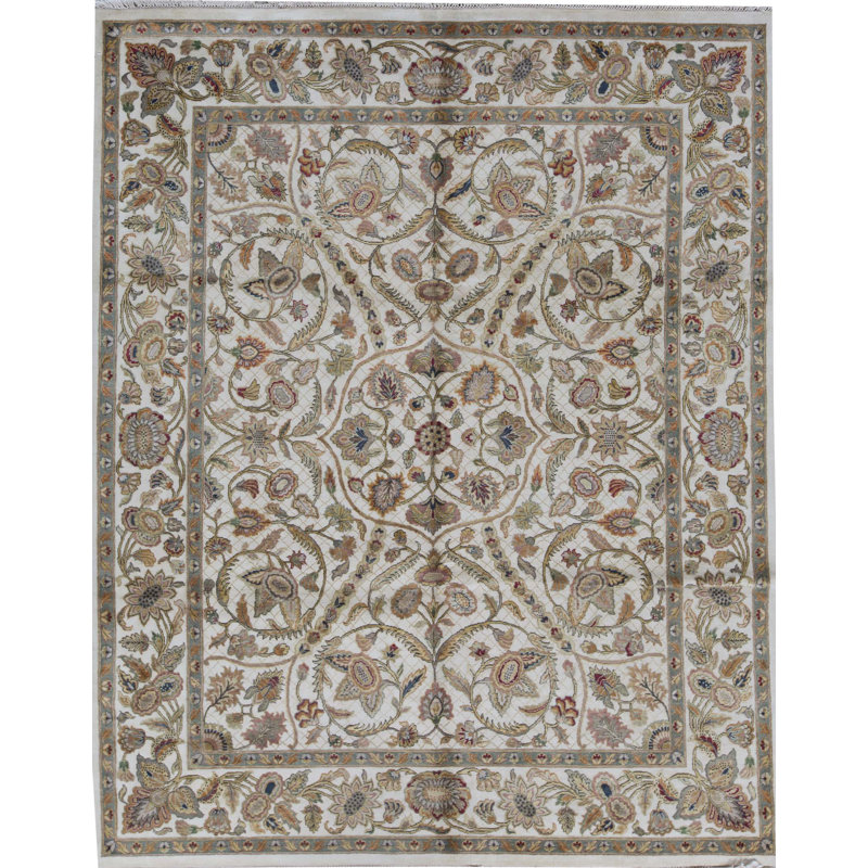 Tapis ivoire et gris noué à la main de haute qualité