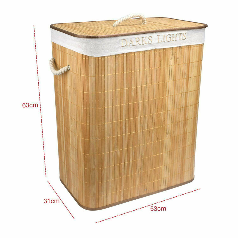Bamboo Rolling Laundry Basket, Light Wood