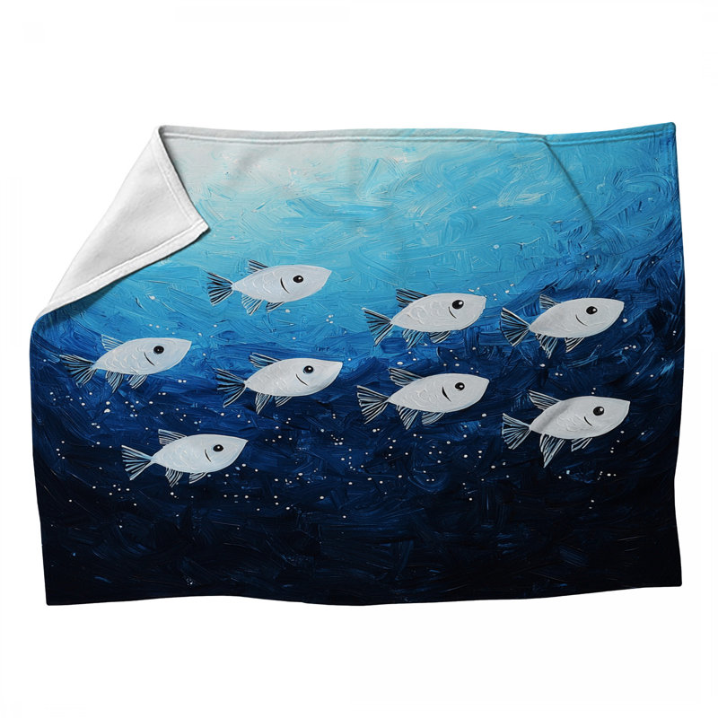 Jeté en molleton Fish, L 60 po x l 50 po