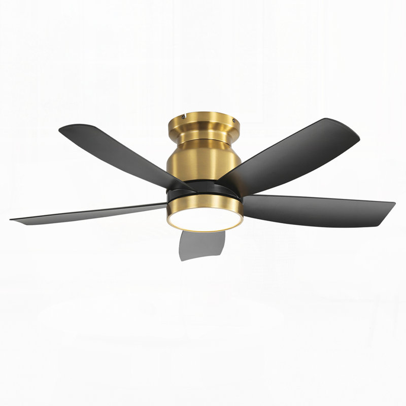 Ventilateur de plafond encastré de 42 pouces avec lumière DEL, télécommande et 5 pales en ABS, Doré, Noir