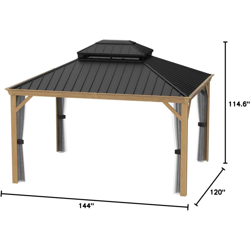 Pavillon de jardin d'extérieur à toit rigide pour terrasse en acier galvanisé à grain de bois 10 pi x 12 pi Mauve