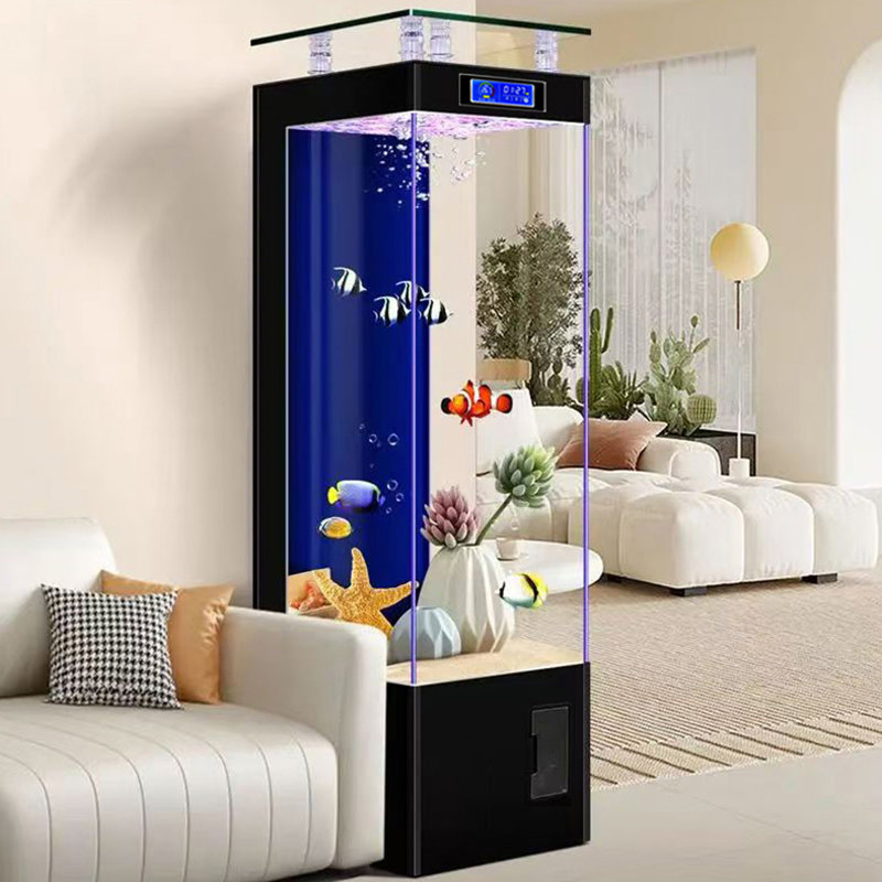 Aquarium sans cadre carré en verre sans cadre avec barre supérieure, 31,7 gallons (H 55,12 po x l 15,75 po x P 15,75 po, Noir