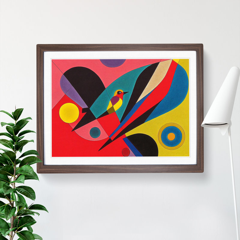 Abstract Robin Bird Vol.3 - Single Picture Frame Print, 46cm H x 64cm W x 2cm D, Walnut Framed