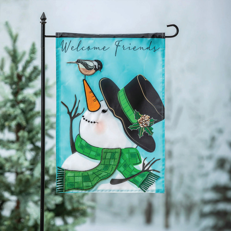 Drapeau de jardin bonhomme de neige et mésange