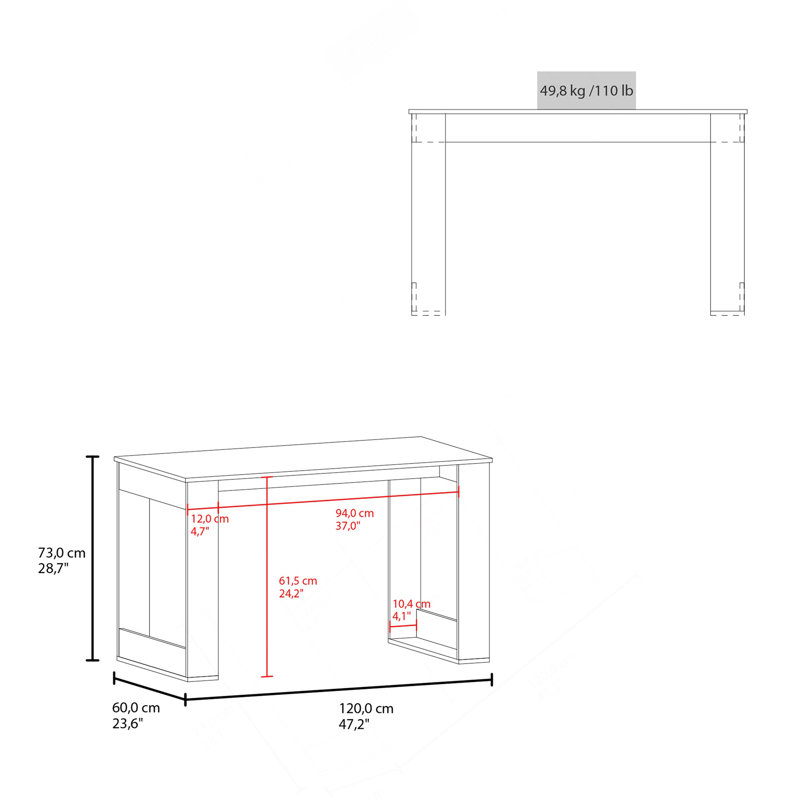 Bureau d'écriture Aurora avec grande surface de travail, wengé, Wenge