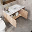 Meuble-lavabo flottant 36 po, meuble-lavabo mural en chêne doux avec lavabo vasque en céramique blanche, tablettes latérales ouvertes et rangement dissimulé, meuble de salle de bain suspendu moderne-673096856