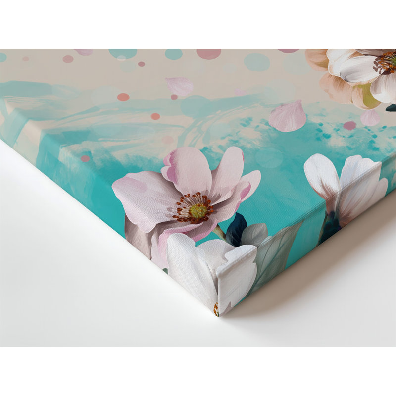 Toile, composition florale éclatante avec un tableau de fleurs, art mural sur toile principalement blanc et rose tendre