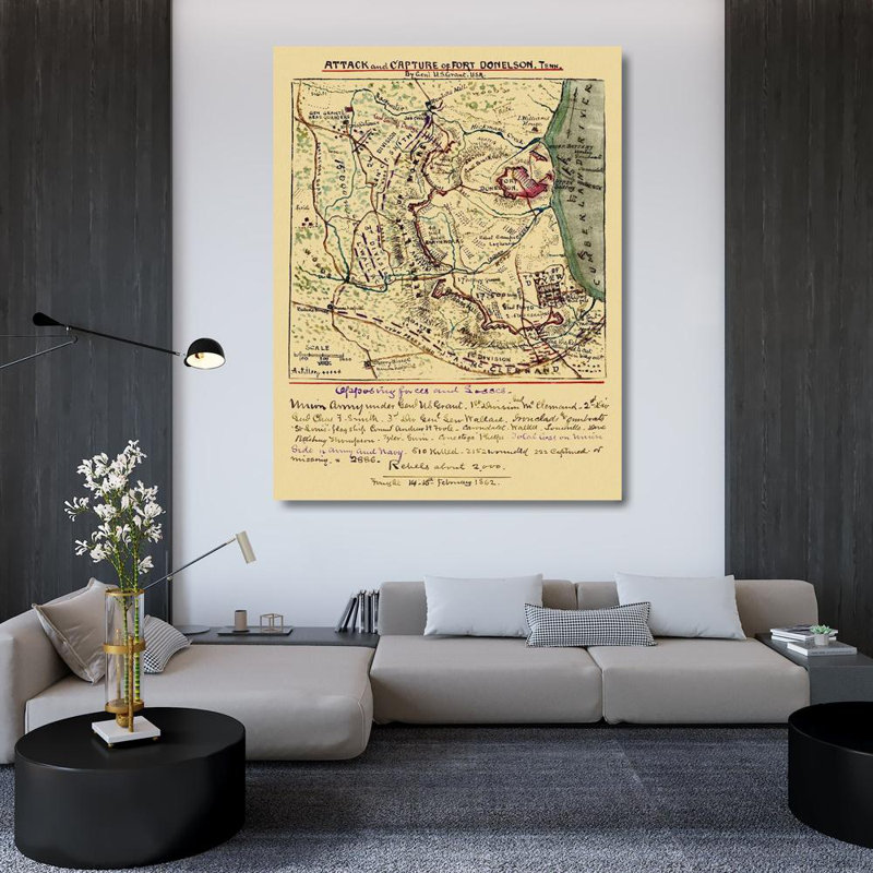Art sur toile tendue avec Darby Home Co Grant Gallery: Attack capture of Fort Donelson, Tennessee, H 46 po x l 36 po