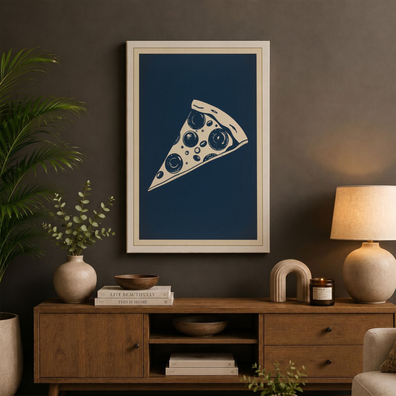 Pepperoni Slice Retro - Wrapped Canvas, 30x20 - 76.2 x 50.8 cm, Taupe Border
