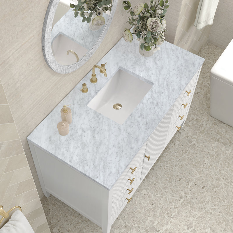 Myrrin 48'' W Single Vanity, Bright White, Carrara White, 8" Widespread