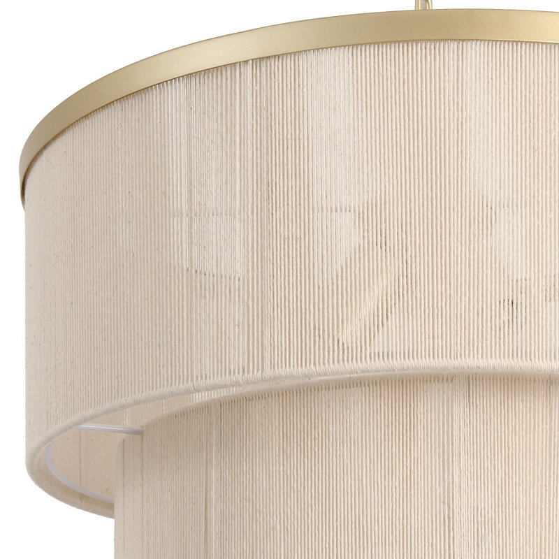 18" 3-Light Handwoven Rope Drum Chandelier, Gold, Beige