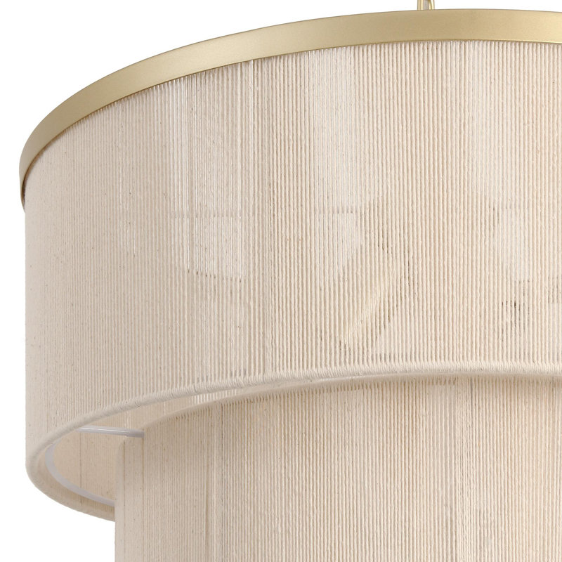 18" 3-Light Handwoven Rope Drum Chandelier, Beige, Gold