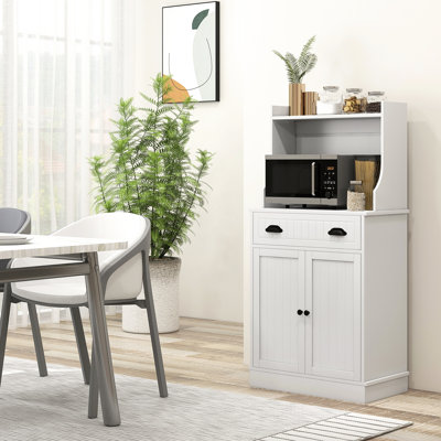 Armoire de salle à manger blanche - avec tablette réglable et tiroir de rangement pour appareils électroménagers avec espace