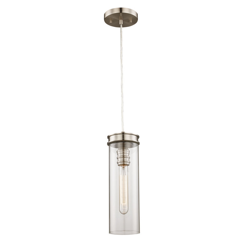 Luminaire suspendu cylindrique simple à 1 lumière Pardee, Nickel brossé