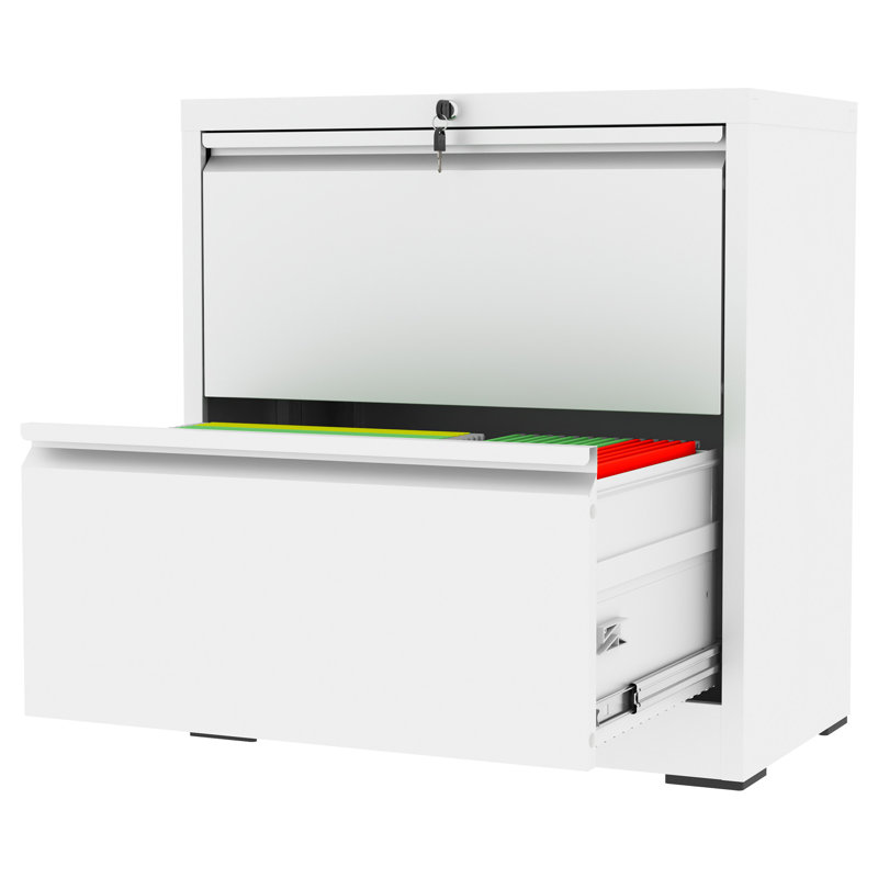 Classeur latéral Abheek 40"H à 3 tiroirs en métal blanc avec serrure pour dossiers A4, Lettre et Juridique, assemblage requis