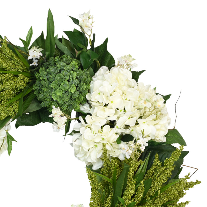 27" Wreath Decorated with Hydrangea, Heather and Wildflower