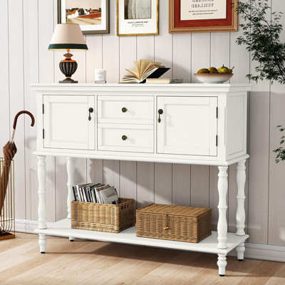 Retro Console Table With Drawers & Cabinets – White
