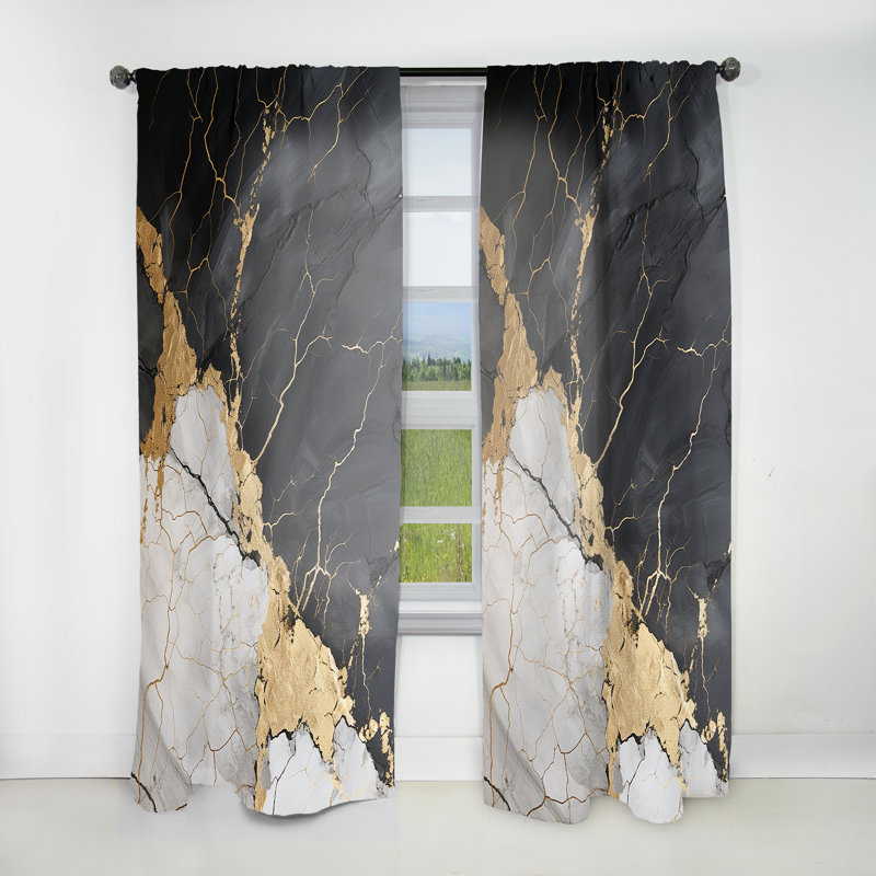 Rideau moderne orné de noir orné de poteries III - velours obscurcissant - 1 panneau, L 52 po x L 84 po