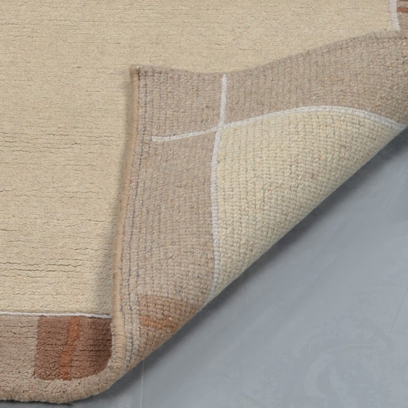 Tapis d'intérieur contemporain beige en laine beige fait à la main Tibbati, Rectangle 6 pi 7 po x 9 pi 10 po