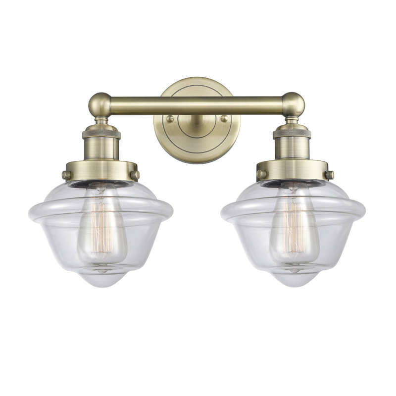Éclairage pour meuble-lavabo à 2 lumières à intensité variable Grourke, Transparent, Laiton antique