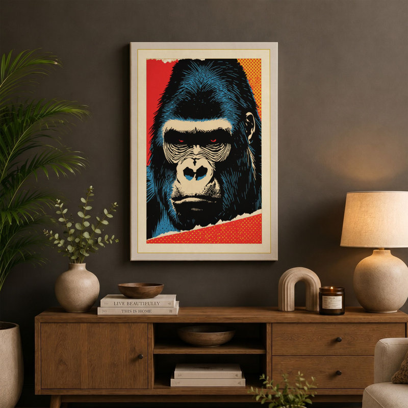 Gorilla in Colour Pop Art - Wrapped Canvas, 30x20 - 76.2 x 50.8 cm, Teal Border