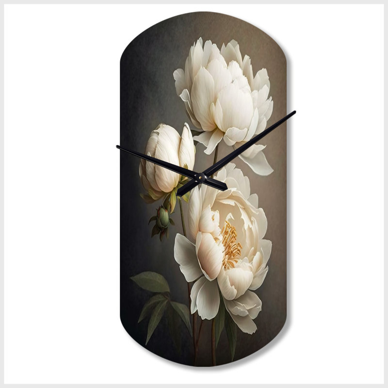 Pivoine fleur IV - pivoines horloge murale asymétrique en métal, impression d'horloge murale cylindrique moderne, Petit