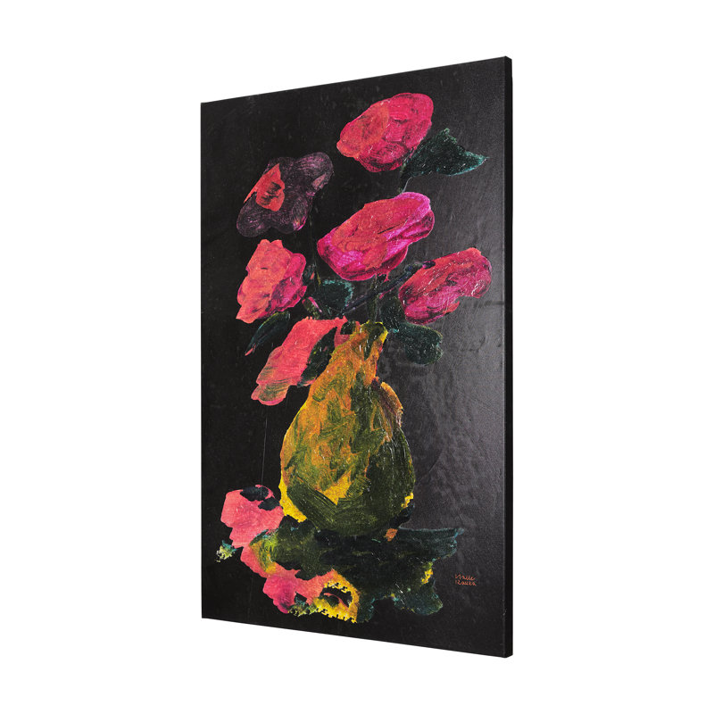 Midnight Flower I a Hand Embelished Textured Canvas, 45" H x 30" W x 1.5" D