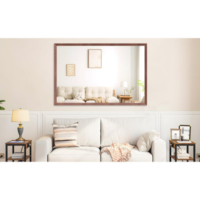 Miroir rectangulaire surdimensionné de 60 po x 40 po avec cadre en aluminium noyer, pour salle de bain, salon, chambre à coucher, installation verticale ou horizontale, grande salle de bain pratique et fonctionnelle