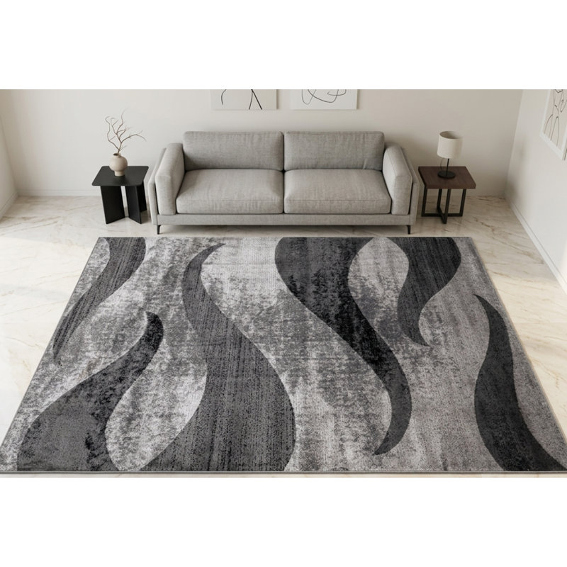 Abstract Area Rug, Black, Rectangle 80 x 150 cm
