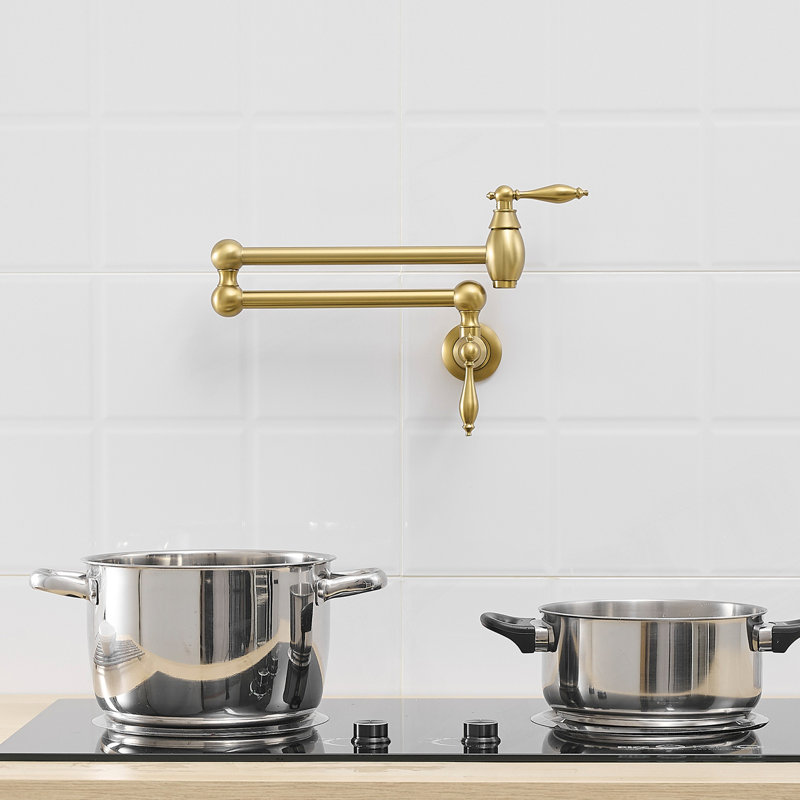 Pot Filler,Wall Mount Commercial Pot Filler Faucet,Brass Material Kitchen Folding Faucet,Coffee Machine Faucet With Stretchable Double Joint Swing Arms,Style A,Brushed Gold