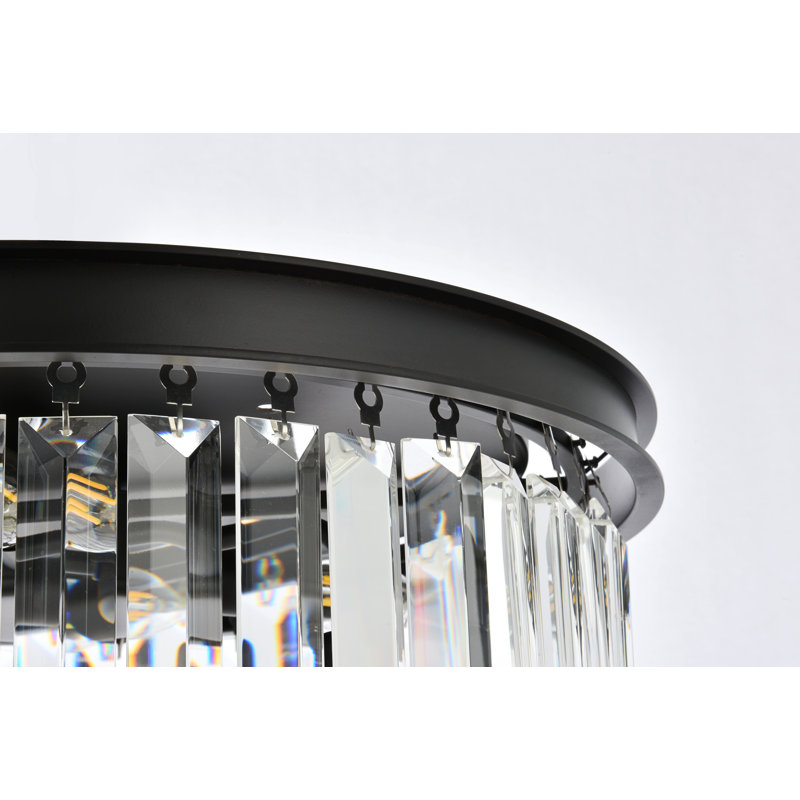 Plafonnier encastré cylindrique de style lustre à 6 lumières de 20 po Yazmin, Transparent, Noir mat