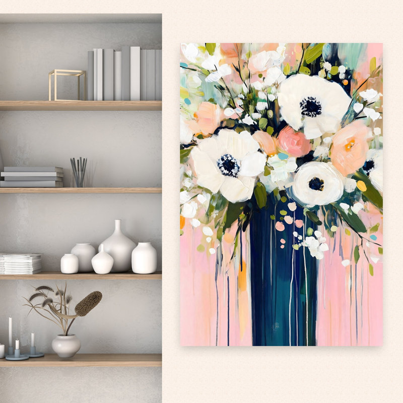 Art moderne contemporain sur fond rose, H 48 po x l 32 po