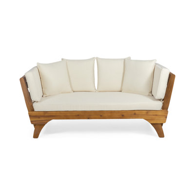 Expandable Daybed with Cushions,Outdoor Couch Acacia Wood Patio Couch with Adjustable Armrests,Outdoor Convertible Sofa with Removable Cushions&Pillow