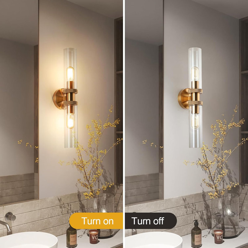 Luminaire de salle de bain moderne à 2 lumières avec abat-jour en verre transparent, applique murale réglable pour miroir, couloir et éclairage de cuisine