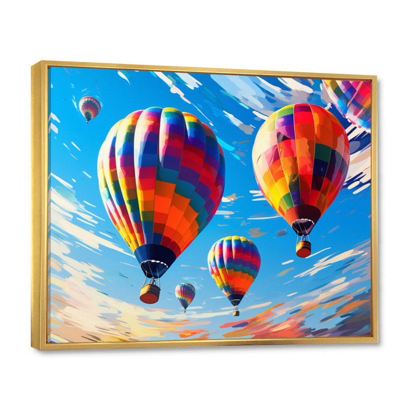 Colourful Hot Air Ballon Chromatic - Transportation Wall Art Prints, H 12 po x l 20 po x P 1 po, Cadre flottant doré