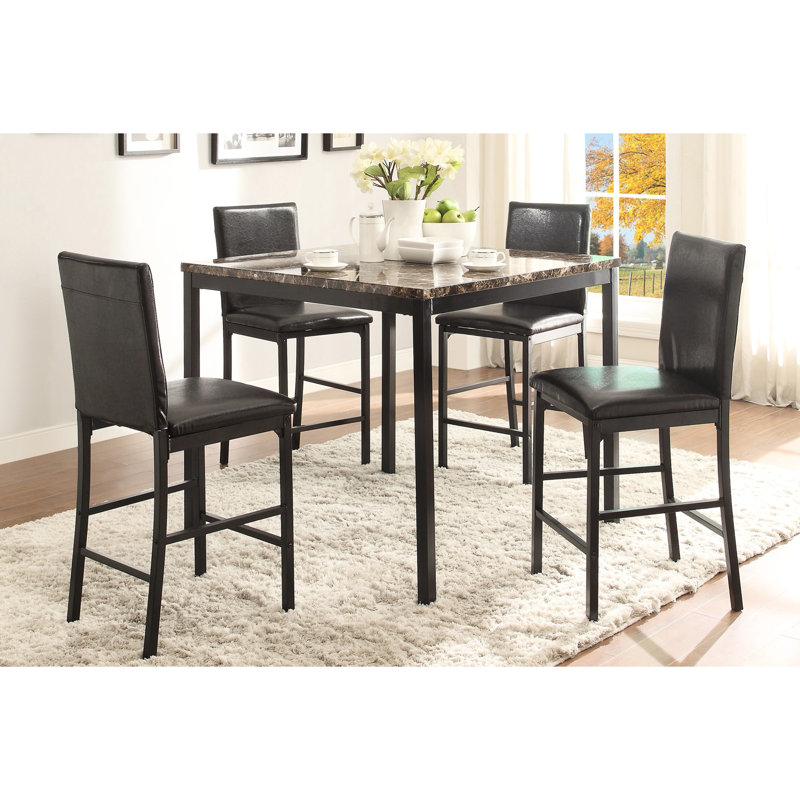 Table de 40 po de hauteur comptoir avec surface en faux marbre et structure en métal de style transitionnel robuste