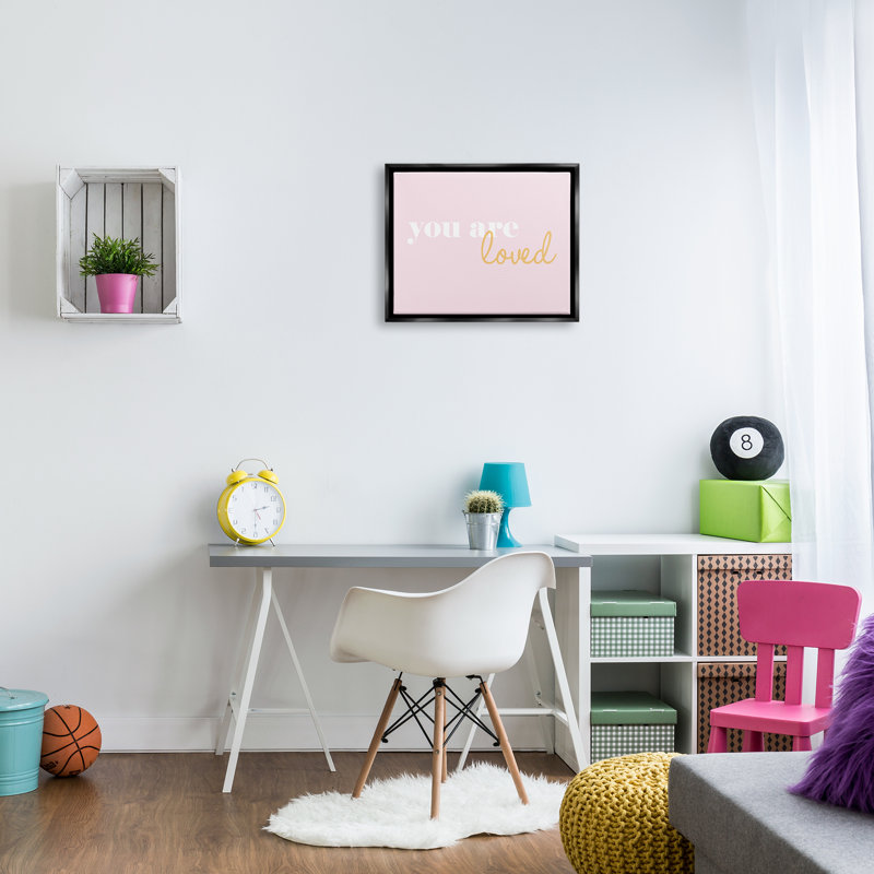 You Are Loved on Pink Background Canvas Wall Art by Lulusimonstudio, Jet Black Floater Frame, 17" H x 21" W x 1.7" D