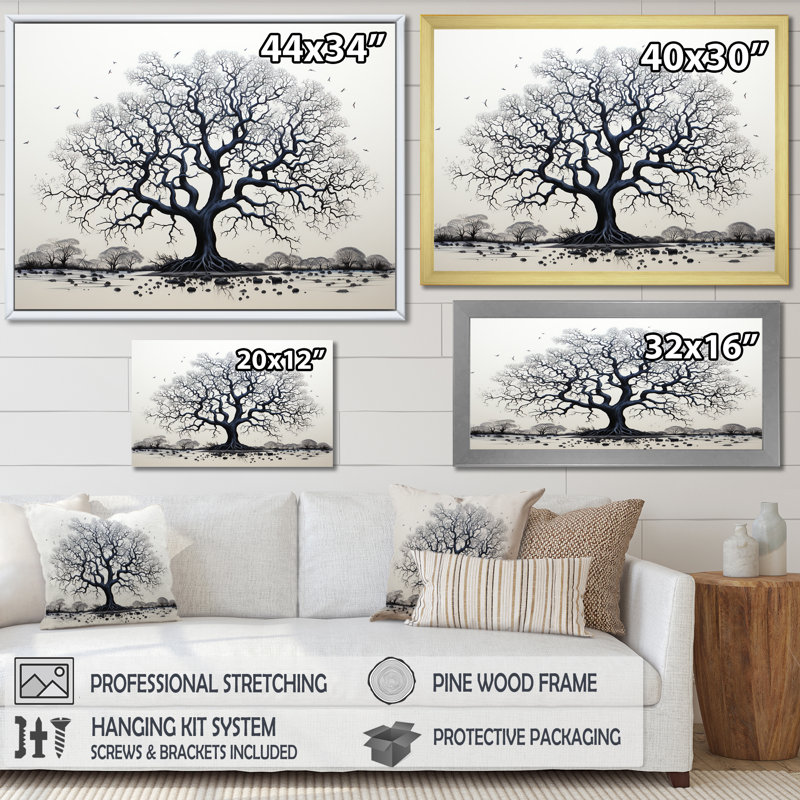 Arbre africain minimalisme II, Cadre flottant noir, H 12 po x l 20 po x P 1 po