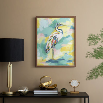 Bright Heron Fresco III Framed Print - Solid Wood