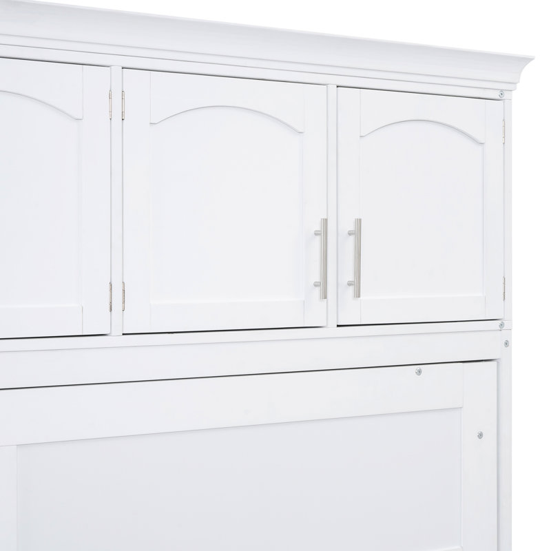 Grand lit avec armoires blanches élégantes - Finition élégante et système de rangement efficace, Blanc