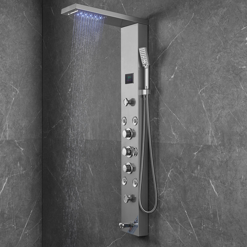52.9'' Stainless Steel Wall-Mounted Shower Panel with LED Display