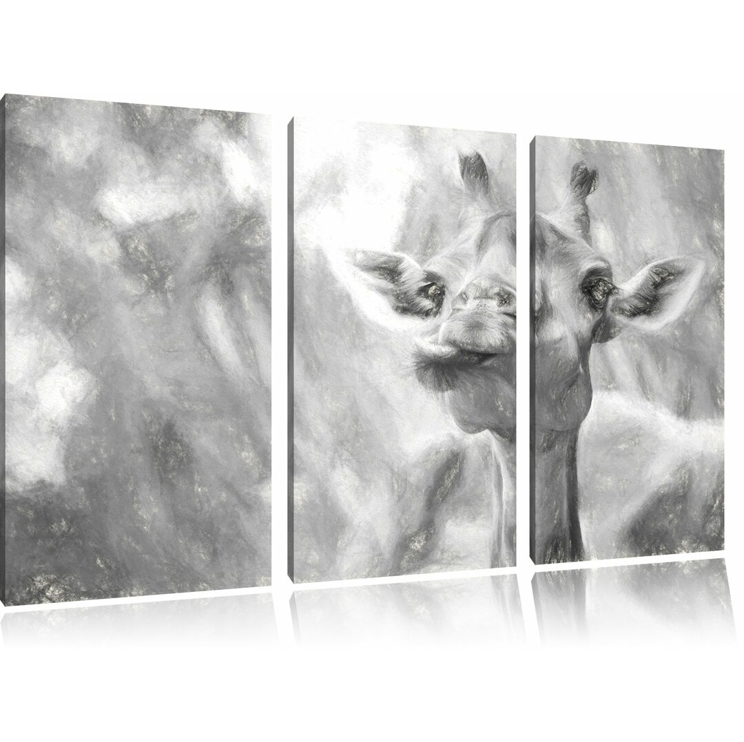 3-tlg. Leinwandbild-Set „Giraffe in der Natur“, Kunstdruck