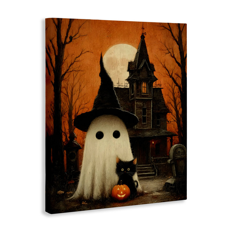 Cute Ghost & Haunted House Canvas, design by Arlington Prints