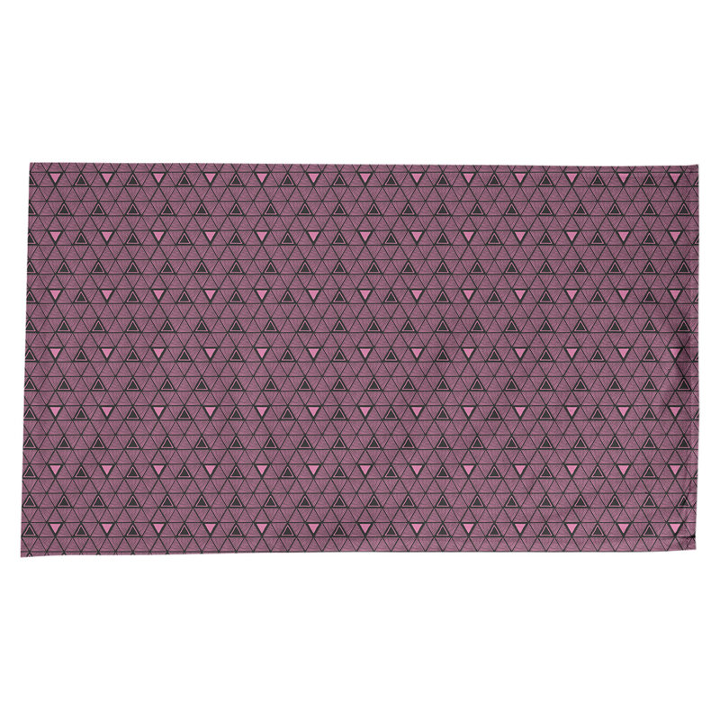 Nappe géométrique en coton - Triangles dessinés à la main, collection Jordao, lavable à la machine, Rose foncé / noir