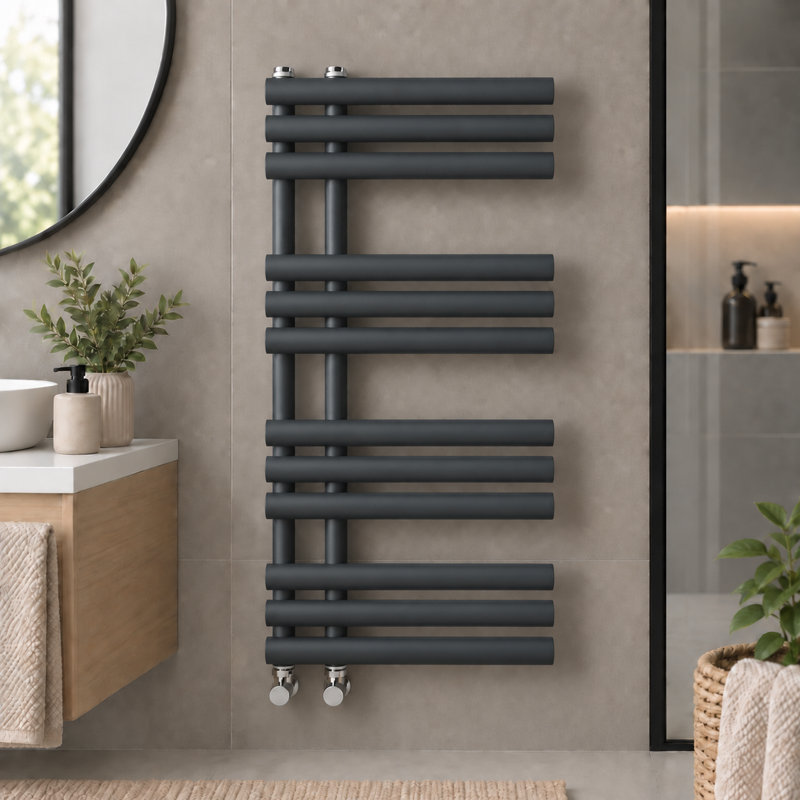 Flat Panel Towel Rail Heated Towel Rails, 113cm H x 50cm W x 56cm D, Anthracite