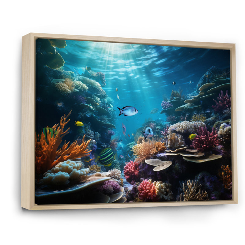 Toile de corail, art marin, impression côtière - Coral Seascape III, H 34 po x l 44 po x P 1,5 po, Cadre naturel flottant