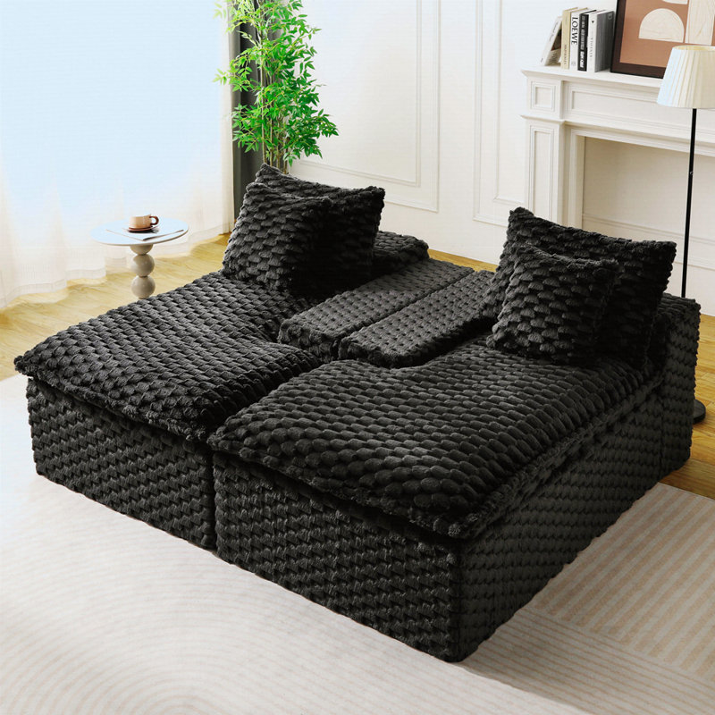 Canapé double multifonctionnel en velours noir, Noir