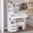 37" Middle Size Left Drawer Desktop Vanity Table + Cushioned Stool, Extra Large Right Sliding Mirror, Multi Layer High Capacity Storage, Practical Fashionable Dresser, Suitable For Large Space-1524879594