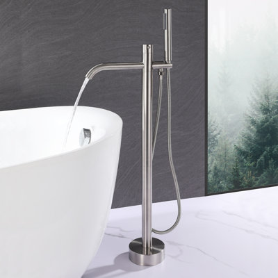 Robinet de baignoire autoportant 304 à fixation au sol en acier inoxydable 304 avec douche à main
